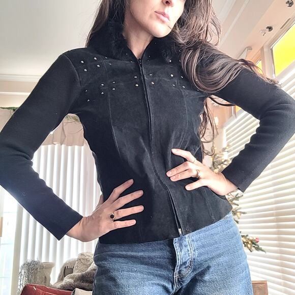 Escapade Jackets & Blazers - Escapade Suede rabbit Fur Sweater Jacket Sz XS